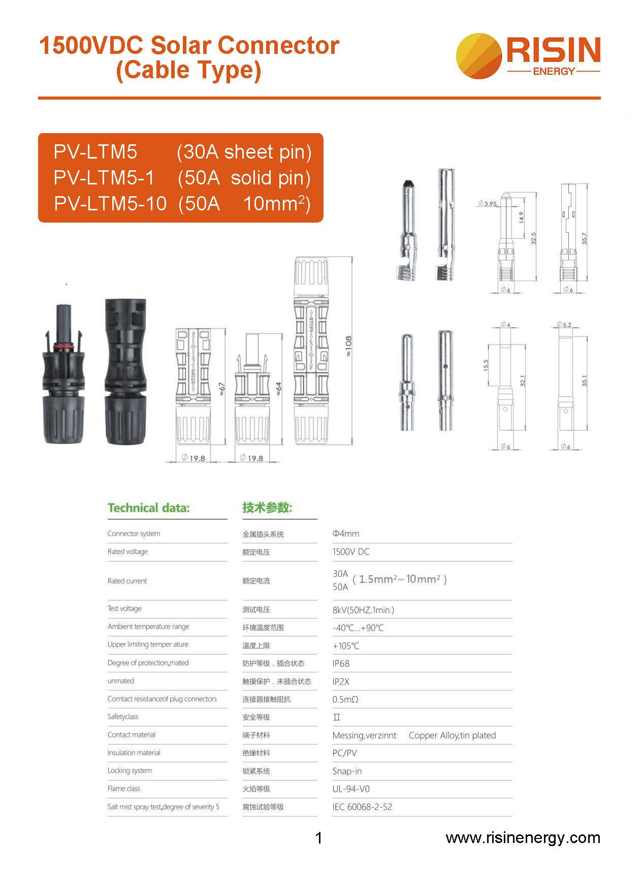 Idatha ye-1500V MC4