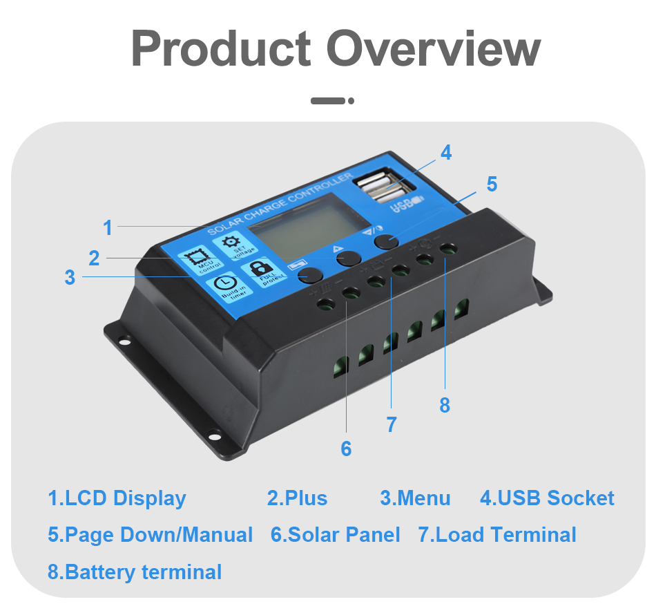 10A 20A 30A PWM Solar Charge Controller 12V/24V Solar Regulator