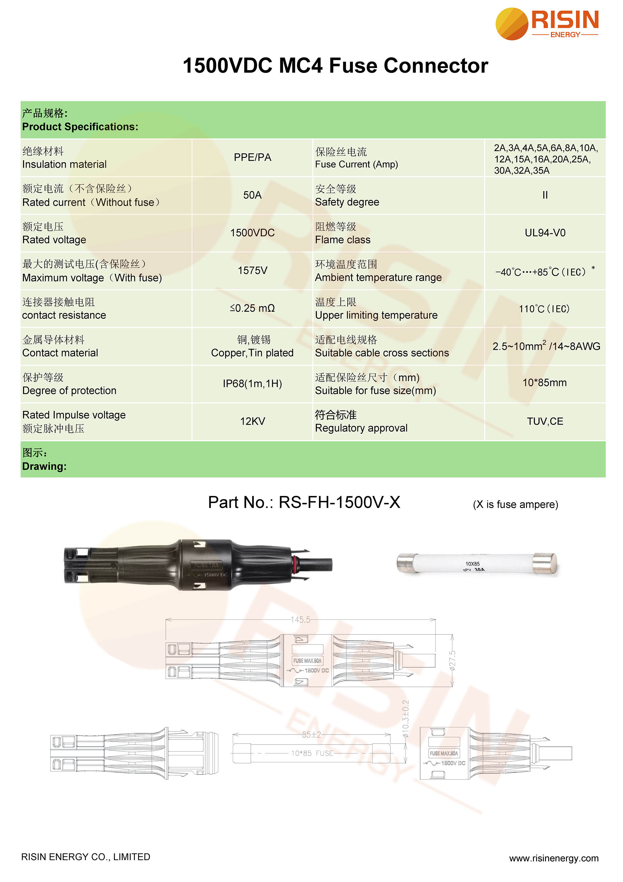 Risin spec. of 1500V MC4 Fuse